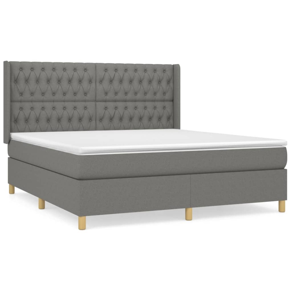 Pat box spring cu saltea, gri închis, 180x200 cm, textil - 1 | YEO