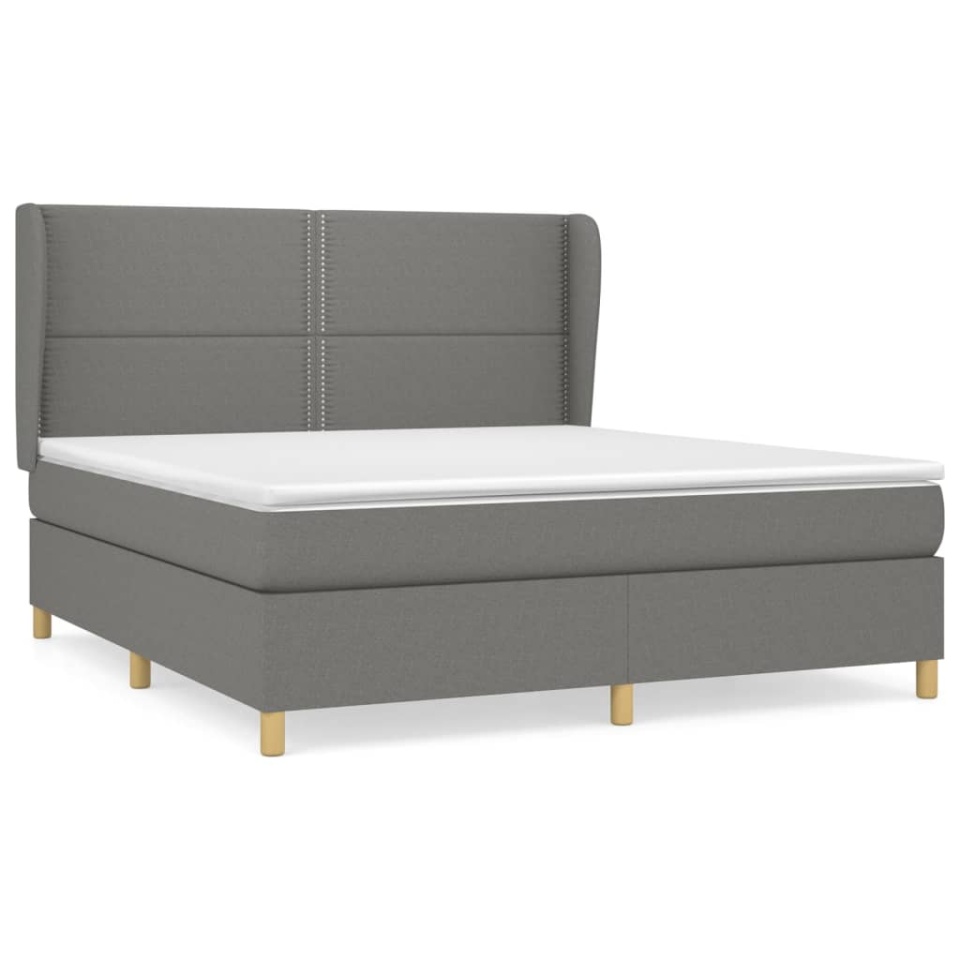 Pat box spring cu saltea, gri închis, 180x200 cm, textil - 1 | YEO