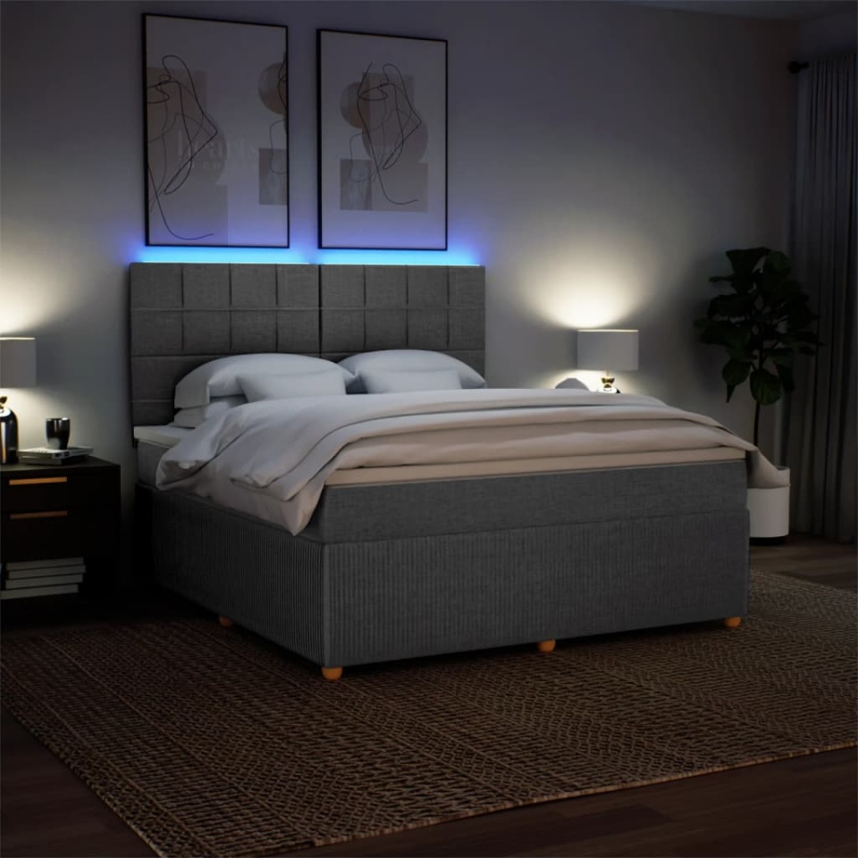 Pat box spring cu saltea, gri închis, 180x200 cm, textil - 3 | YEO