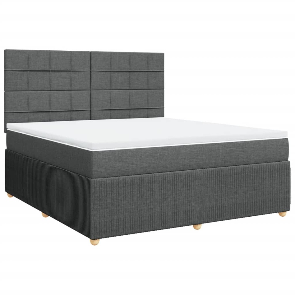 Pat box spring cu saltea, gri închis, 180x200 cm, textil - 1 | YEO