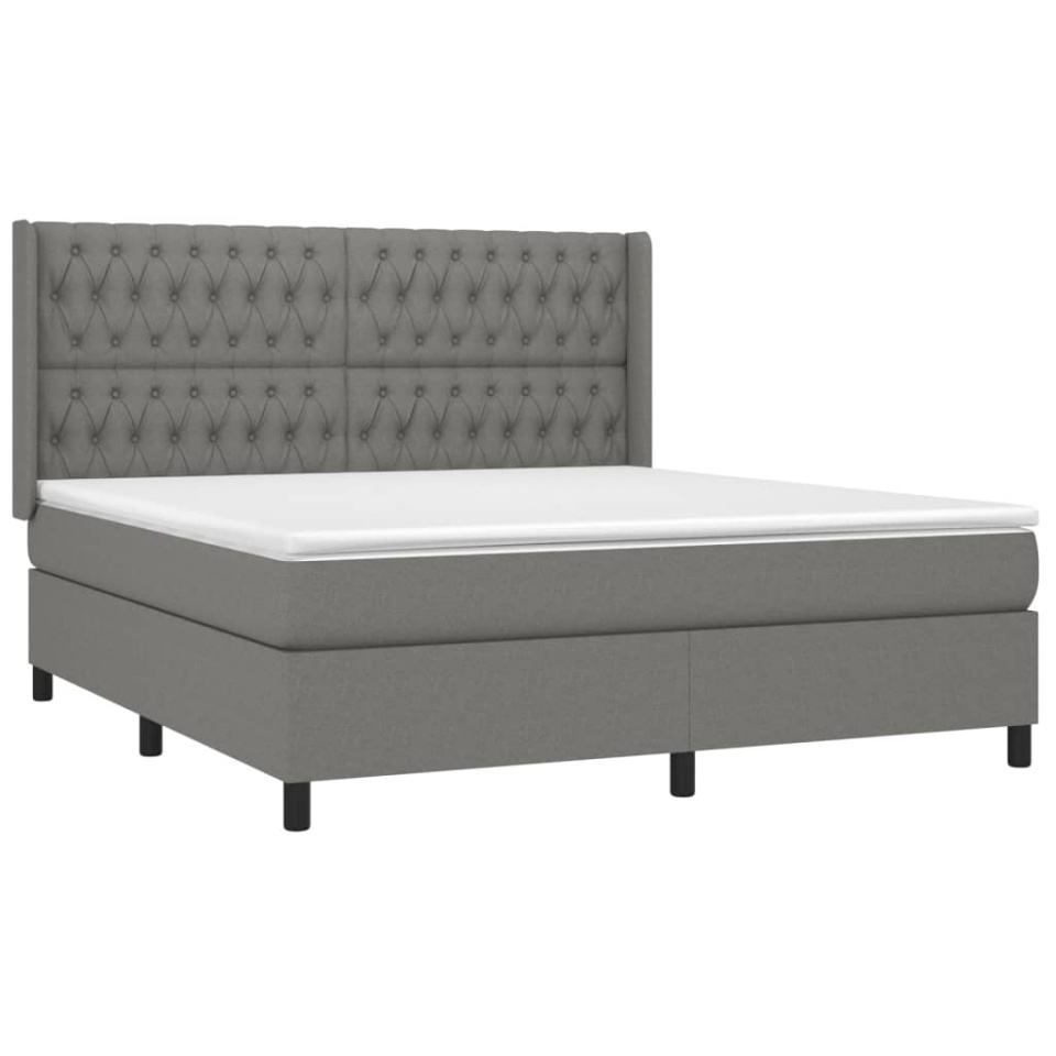 Pat box spring cu saltea, gri închis, 180x200 cm, textil - 2 | YEO