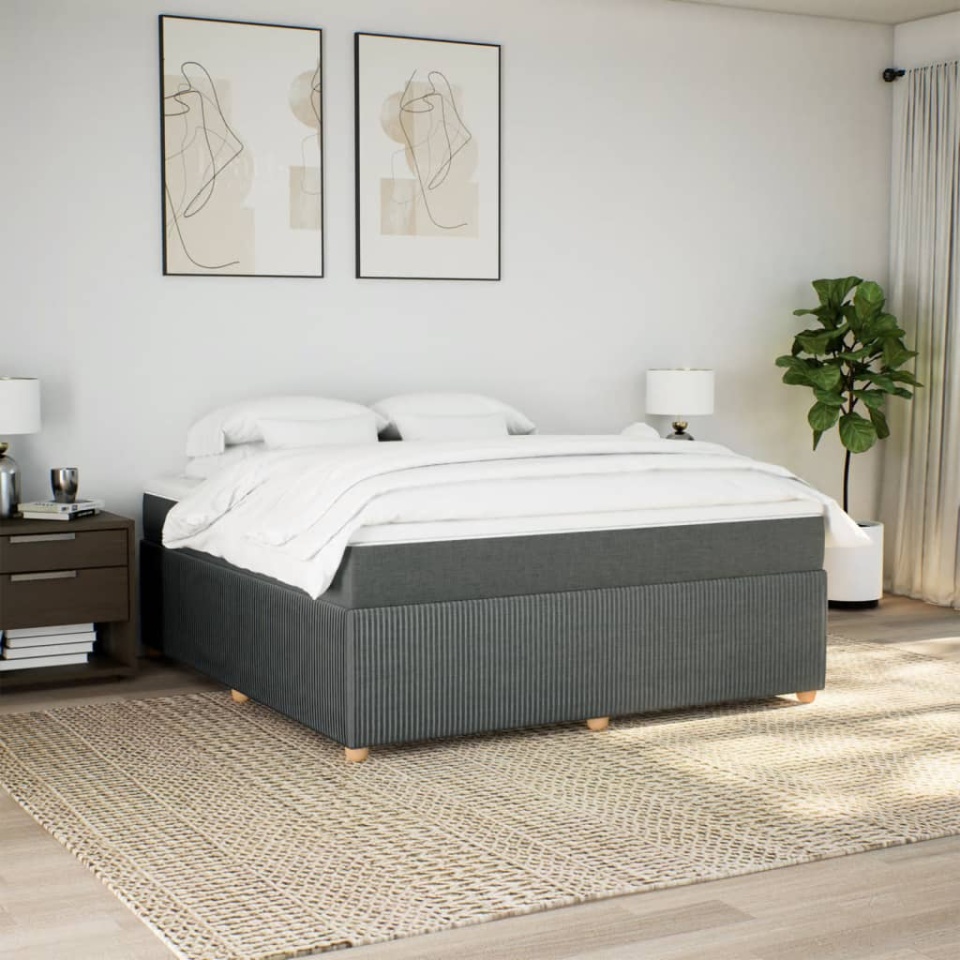 Pat box spring cu saltea, gri închis, 180x200 cm, textil - 2 | YEO
