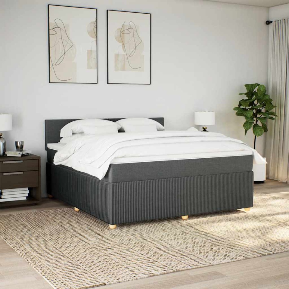 Pat box spring cu saltea, gri închis, 180x200 cm, textil - 3 | YEO
