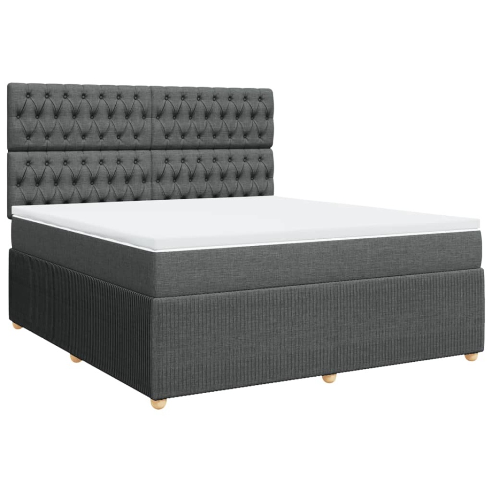 Pat box spring cu saltea, gri închis, 180x200 cm, textil - 1 | YEO