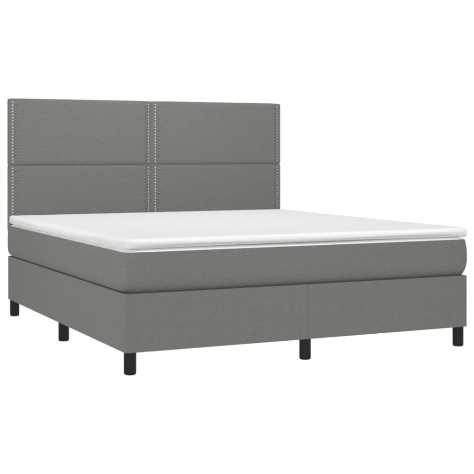 Pat box spring cu saltea, gri închis, 180x200 cm, textil - 2 | YEO