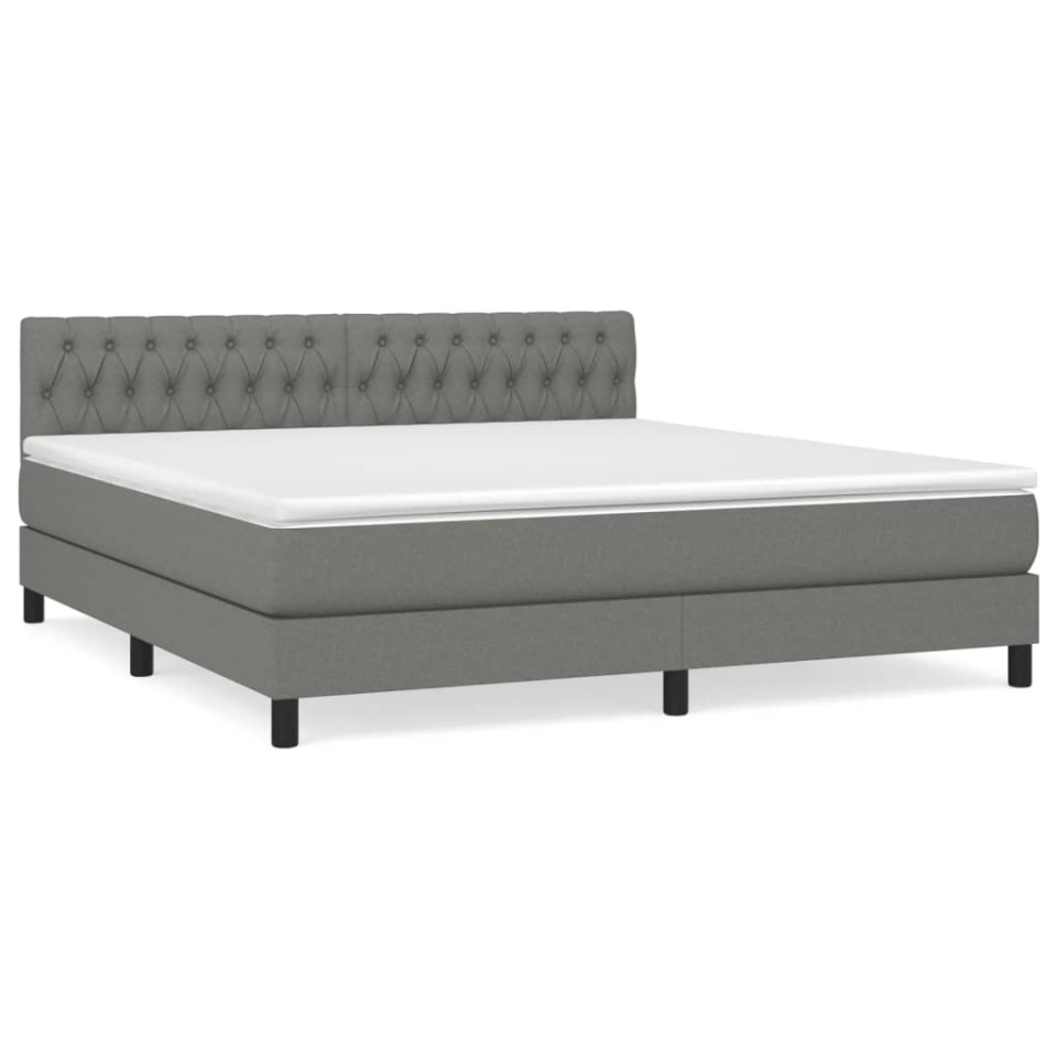 Pat box spring cu saltea, gri închis, 180x200 cm, textil - 1 | YEO