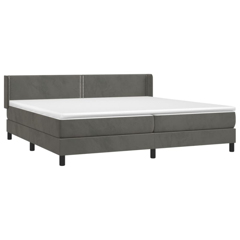 Pat box spring cu saltea, gri închis, 200x200 cm, catifea - 2 | YEO