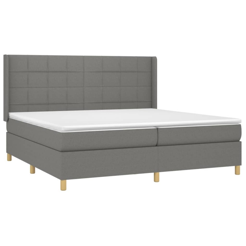 Pat box spring cu saltea, gri închis, 200x200 cm, textil - 2 | YEO