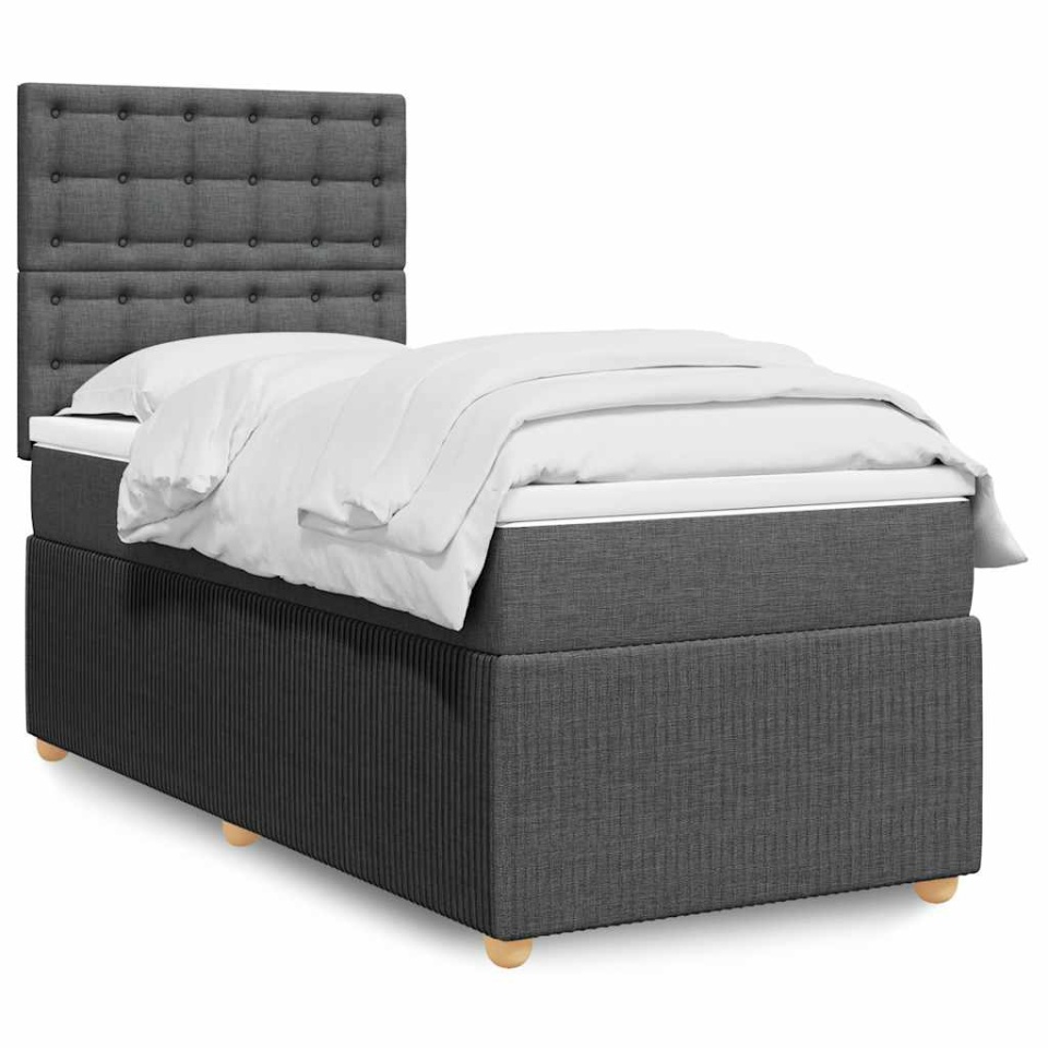 Pat box spring cu saltea, gri închis, 90x190 cm, textil