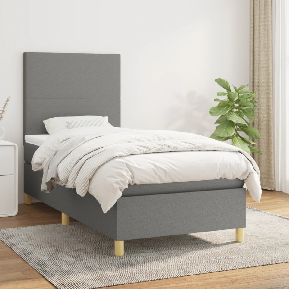 Pat box spring cu saltea, gri închis, 90x190 cm, textil
