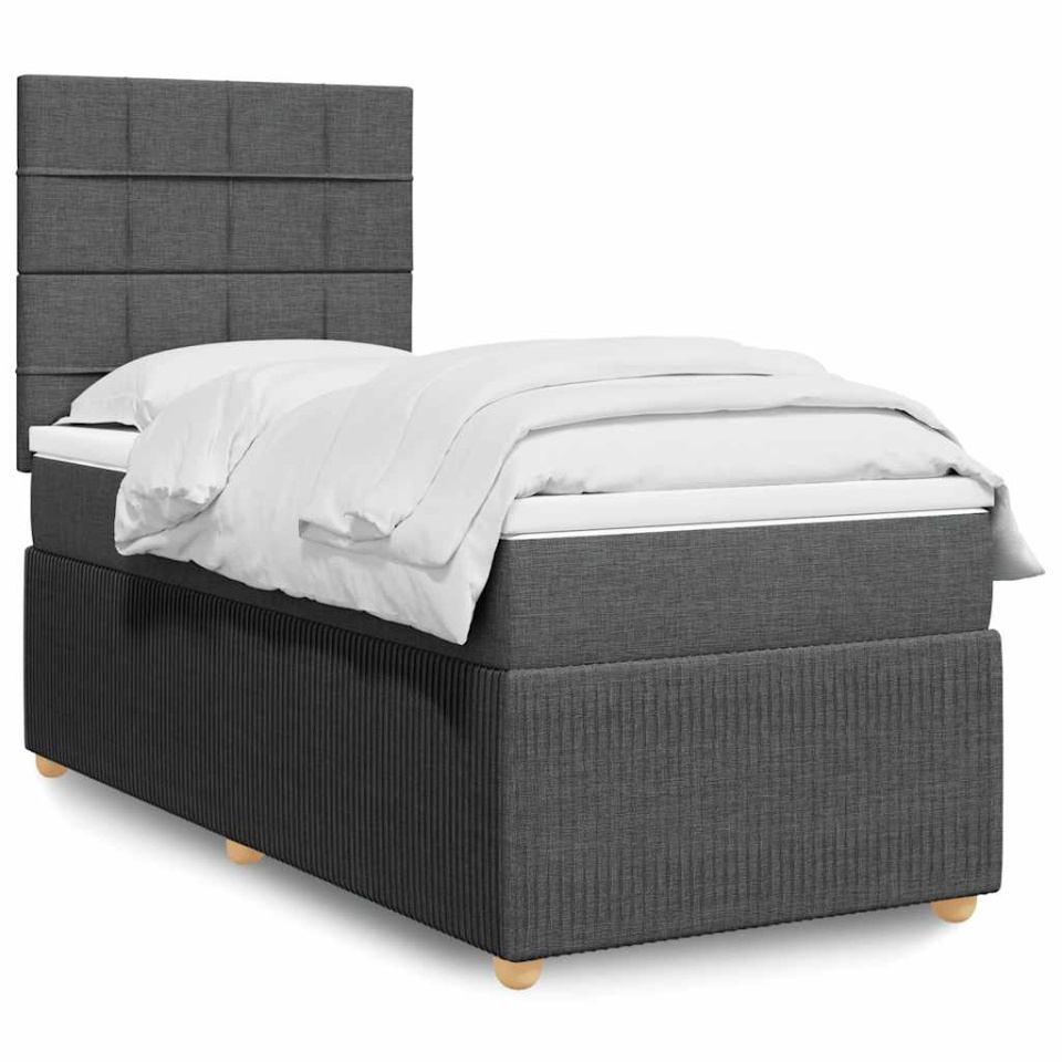 Pat box spring cu saltea, gri închis, 90x190 cm, textil
