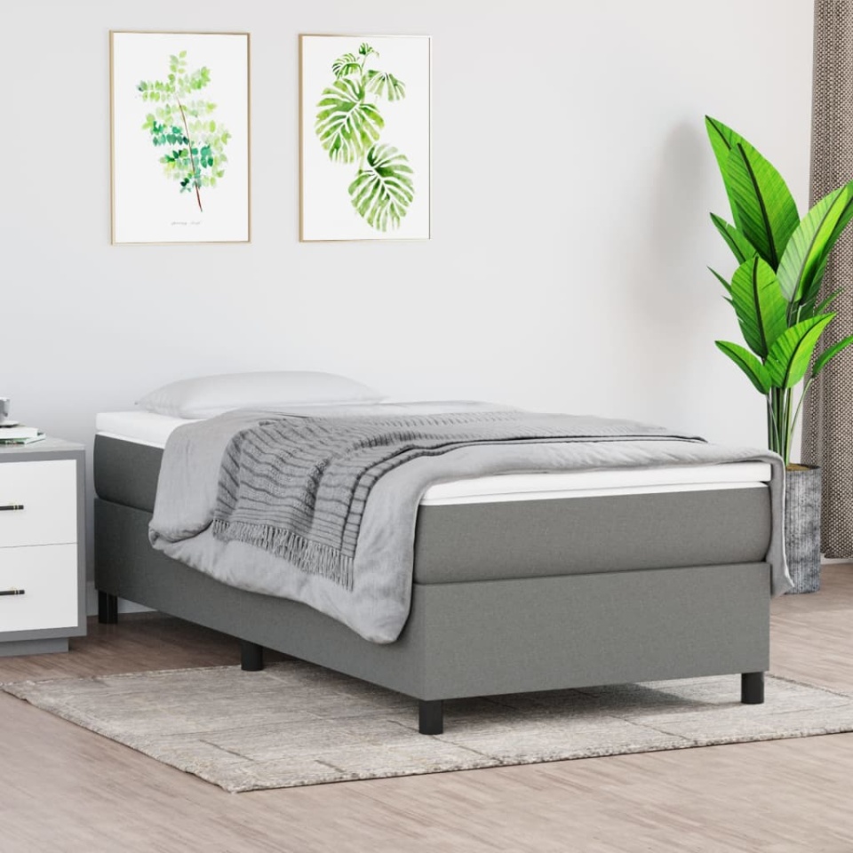 Pat box spring cu saltea, gri închis, 90x190 cm, textil