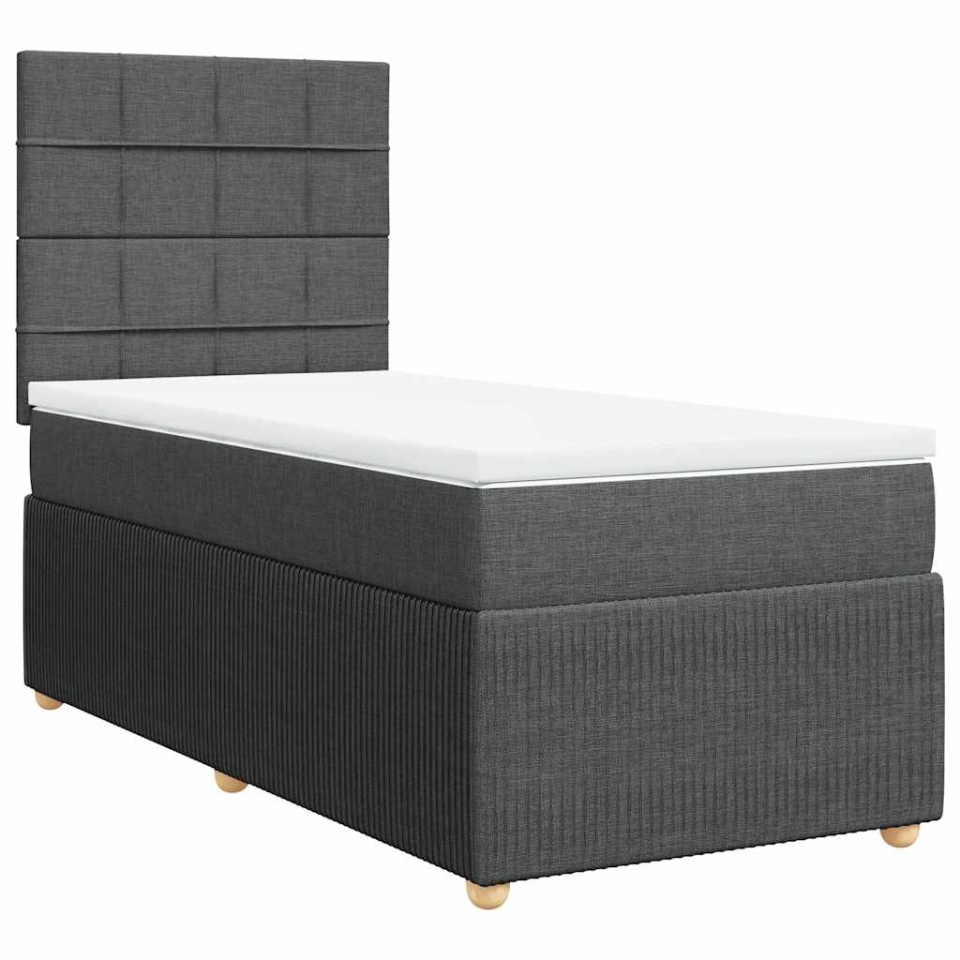 Pat box spring cu saltea, gri închis, 90x190 cm, textil - 1 | YEO
