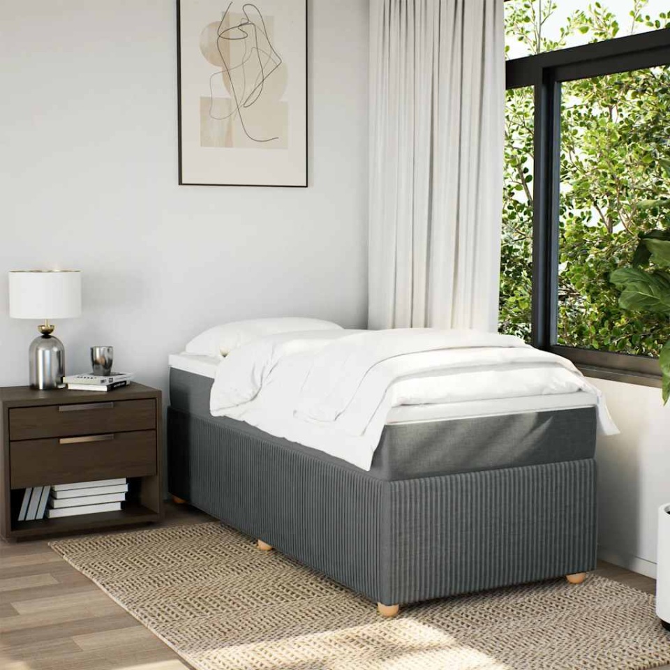 Pat box spring cu saltea, gri închis, 90x190 cm, textil - 2 | YEO