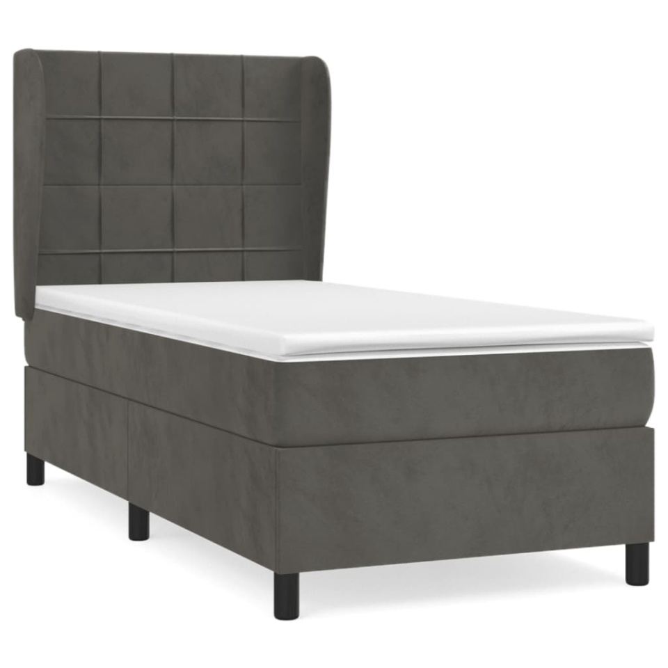 Pat box spring cu saltea, gri închis, 90x200 cm, catifea - 1 | YEO