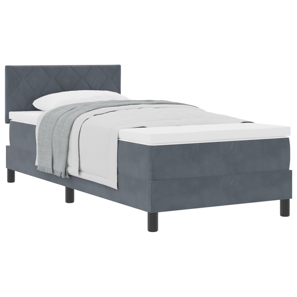 Pat box spring cu saltea, gri închis, single, catifea - 1 | YEO