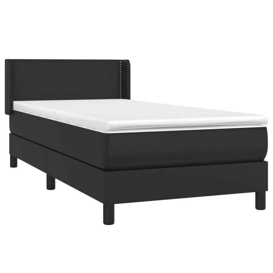 Pat box spring cu saltea, negru, 100x200 cm, piele ecologică - 2 | YEO