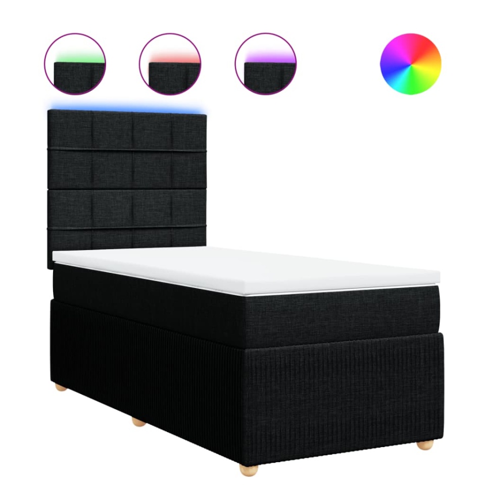 Pat box spring cu saltea, negru, 100x200 cm, textil - 1 | YEO