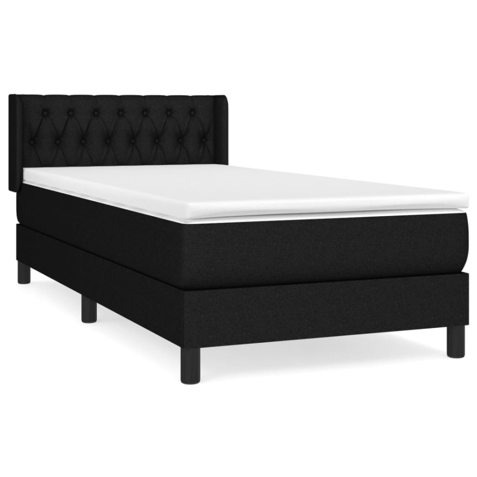 Pat box spring cu saltea, negru, 100x200 cm, textil - 1 | YEO