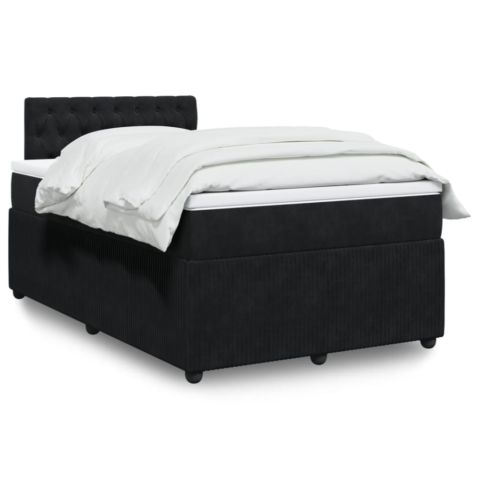 Pat box spring cu saltea, negru, 120x200 cm, catifea