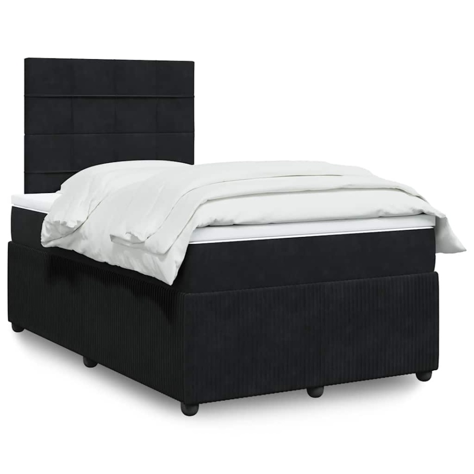 Pat box spring cu saltea, negru, 120x200 cm, catifea