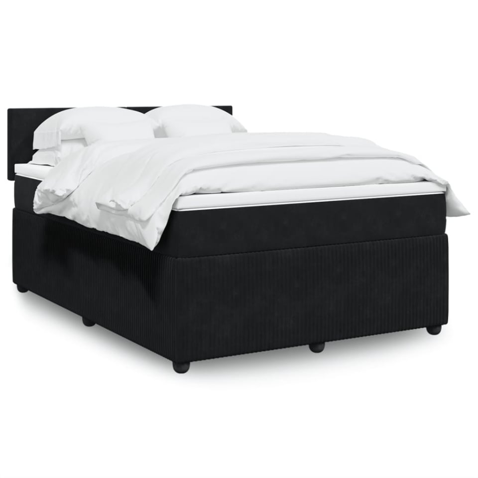 Pat box spring cu saltea, negru, 140x190 cm, catifea