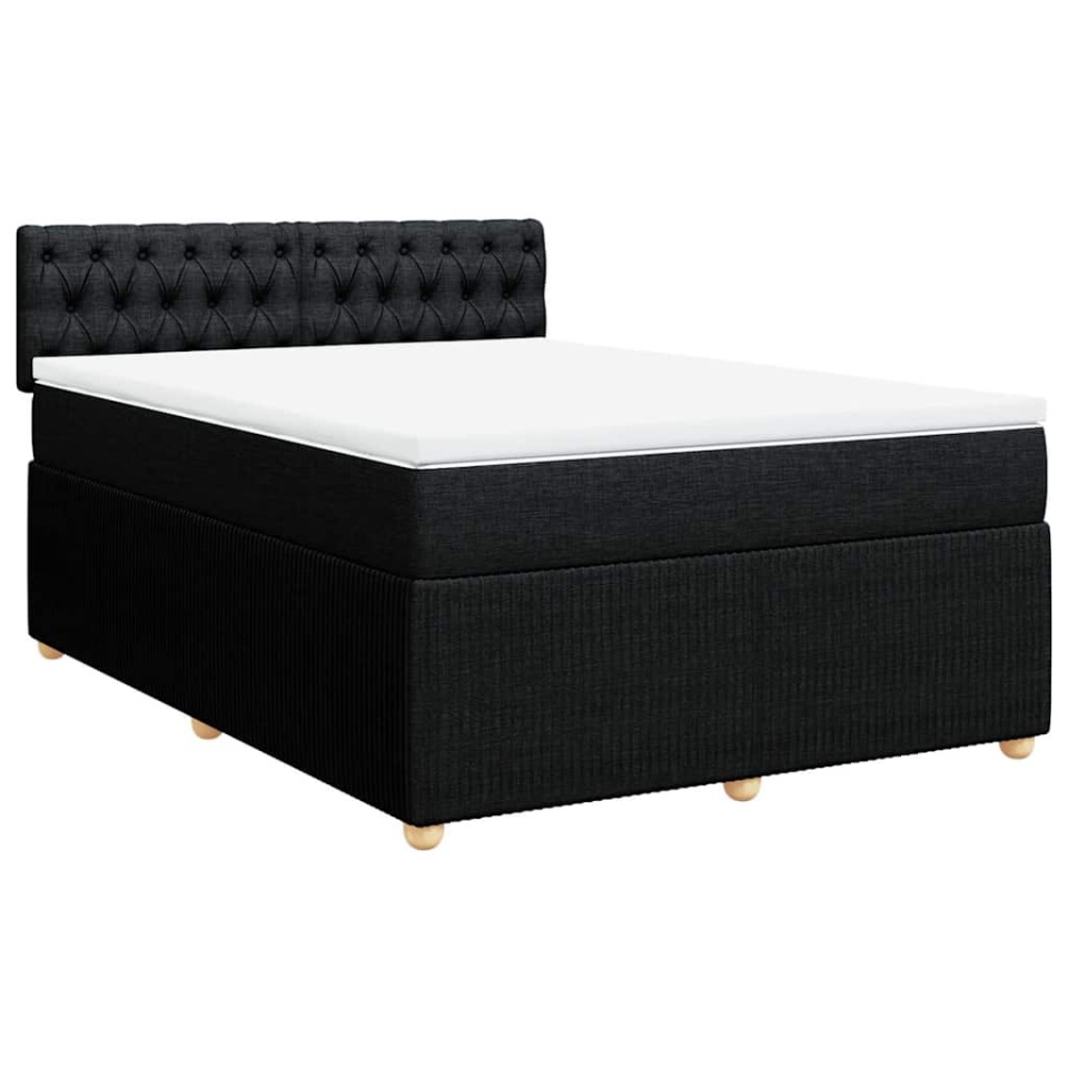 Pat box spring cu saltea, negru, 140x190 cm, textil - 1 | YEO
