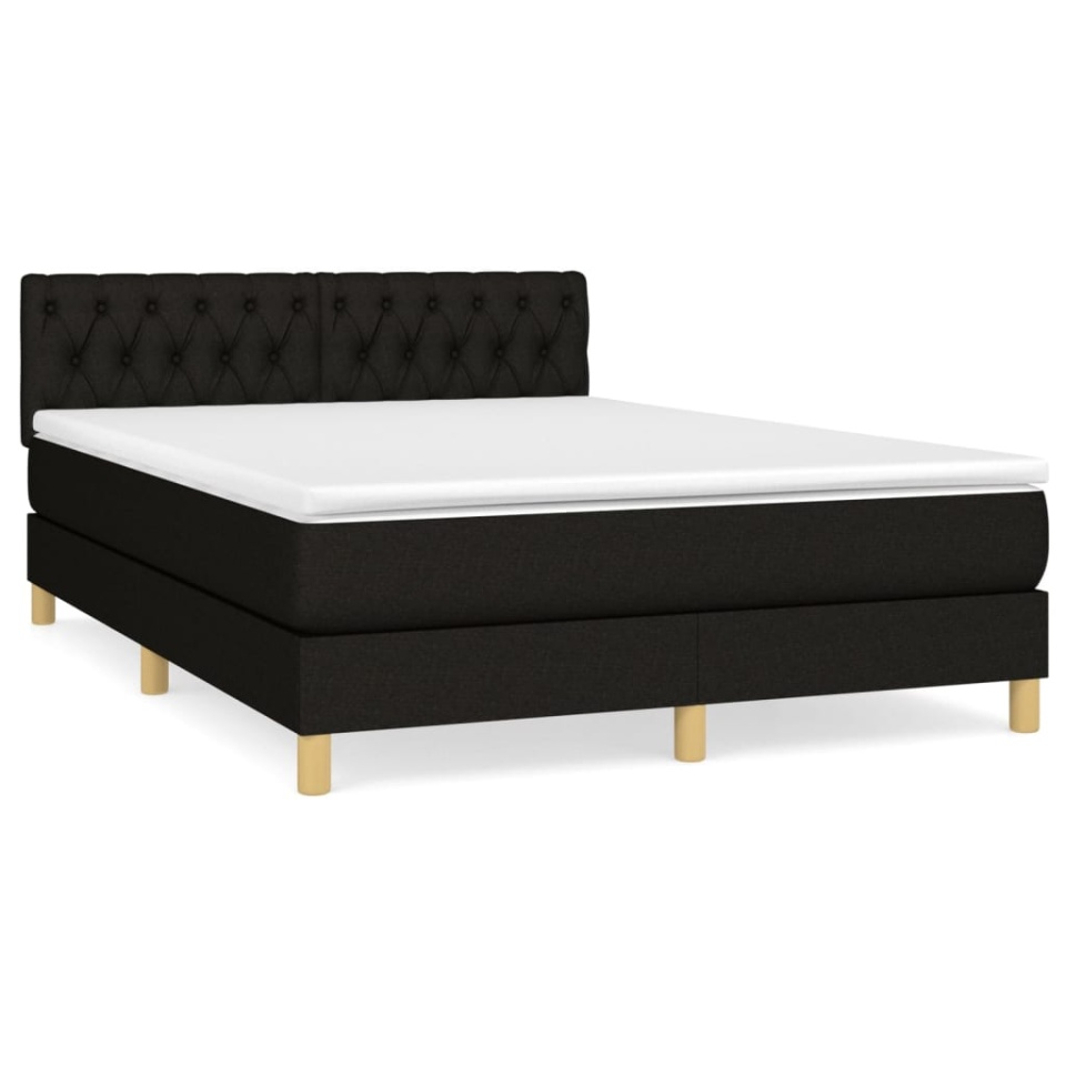 Pat box spring cu saltea, negru, 140x190 cm, textil - 1 | YEO