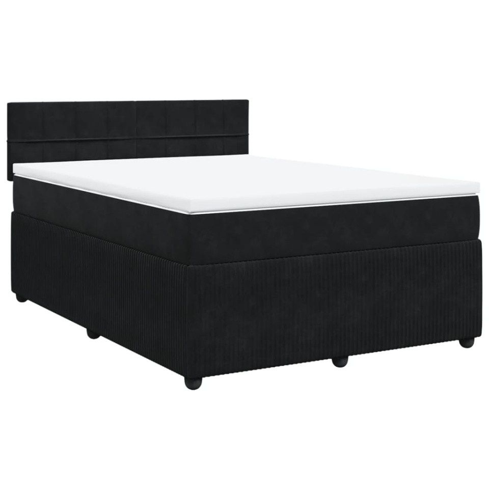Pat box spring cu saltea, negru, 160x200 cm, catifea - 1 | YEO