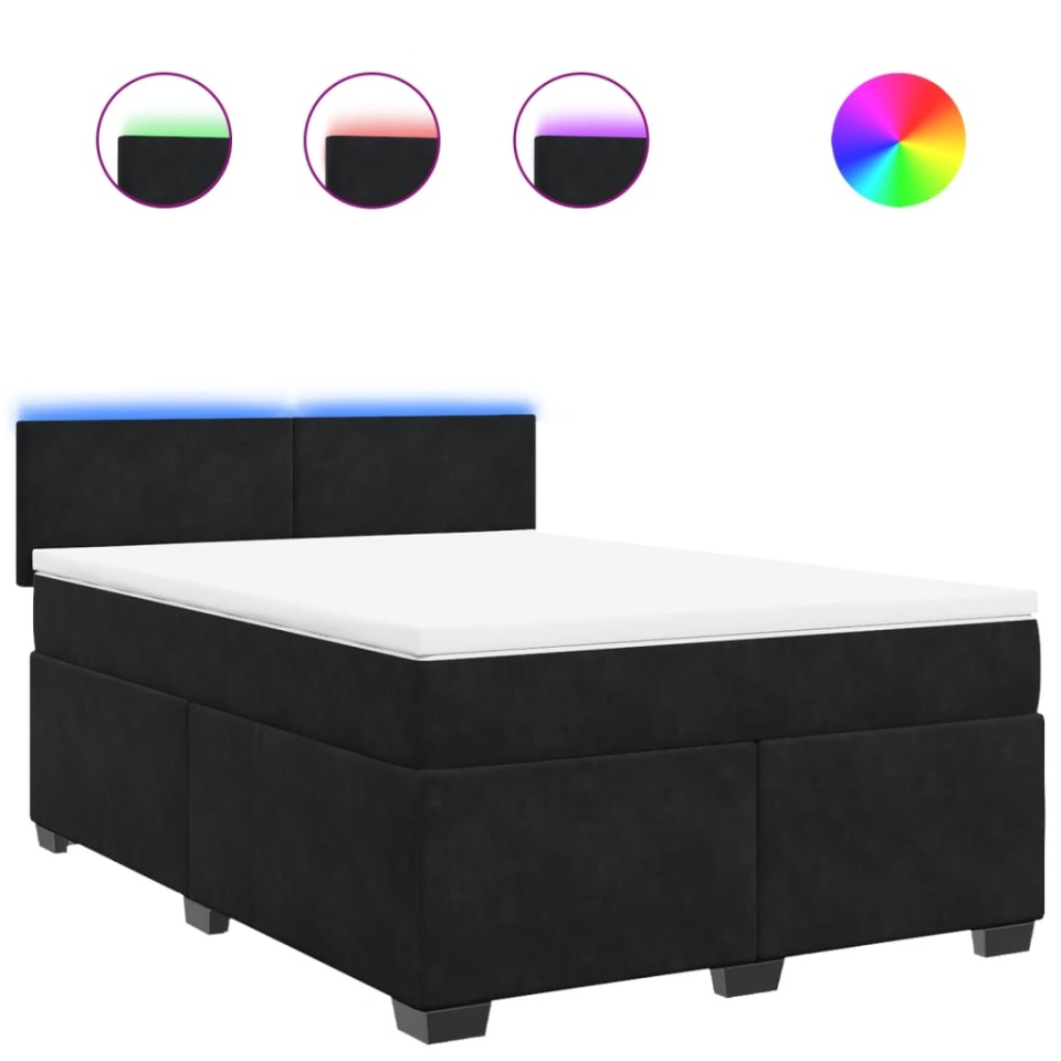 Pat box spring cu saltea, negru, 160x200 cm, catifea - 1 | YEO