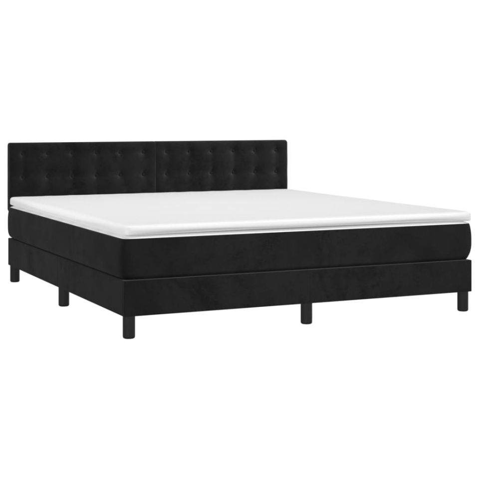 Pat box spring cu saltea, negru, 180x200 cm, catifea - 2 | YEO