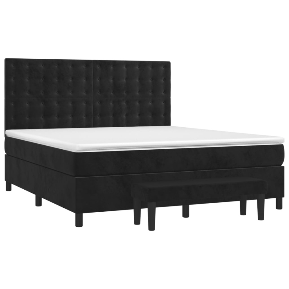 Pat box spring cu saltea, negru, 180x200 cm, catifea - 2 | YEO