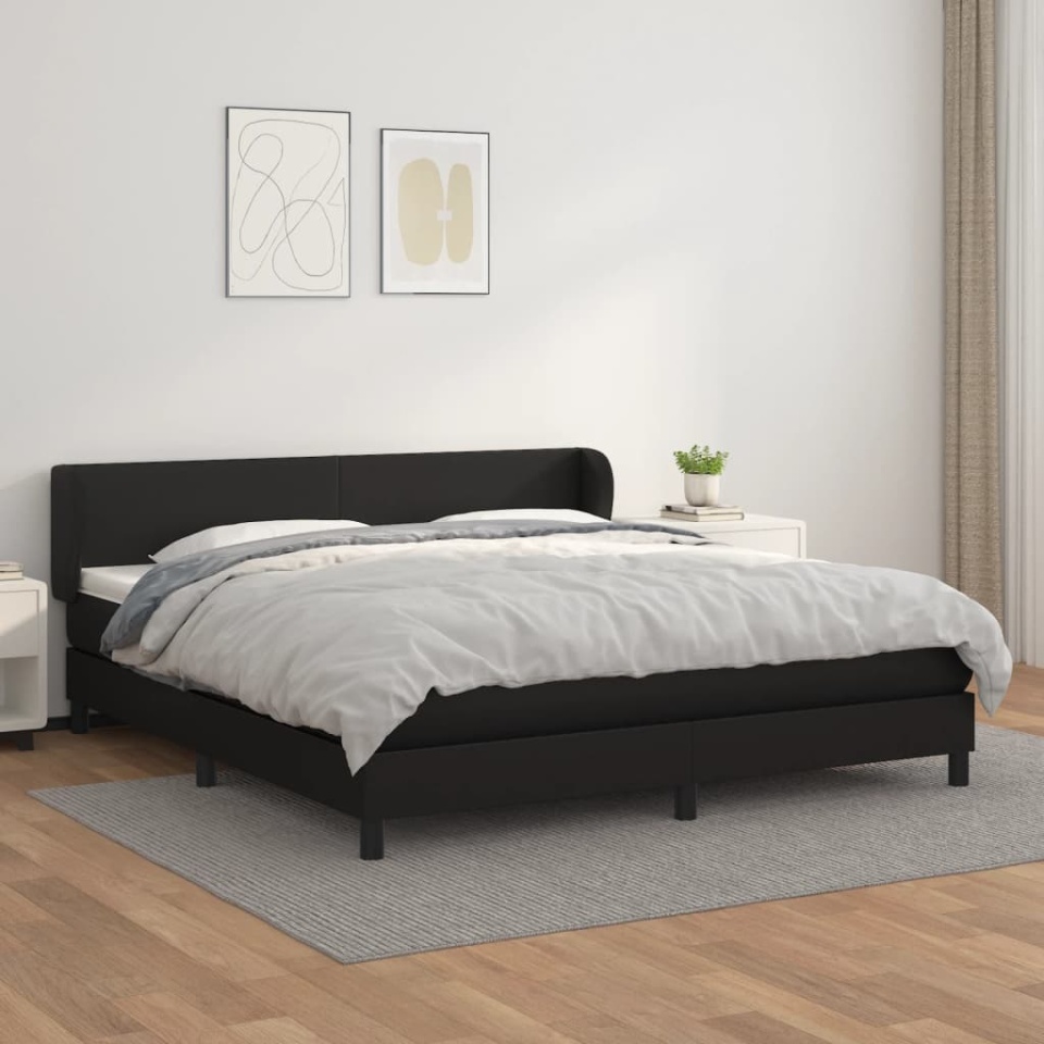 Pat box spring cu saltea, negru, 180x200 cm, piele ecologică
