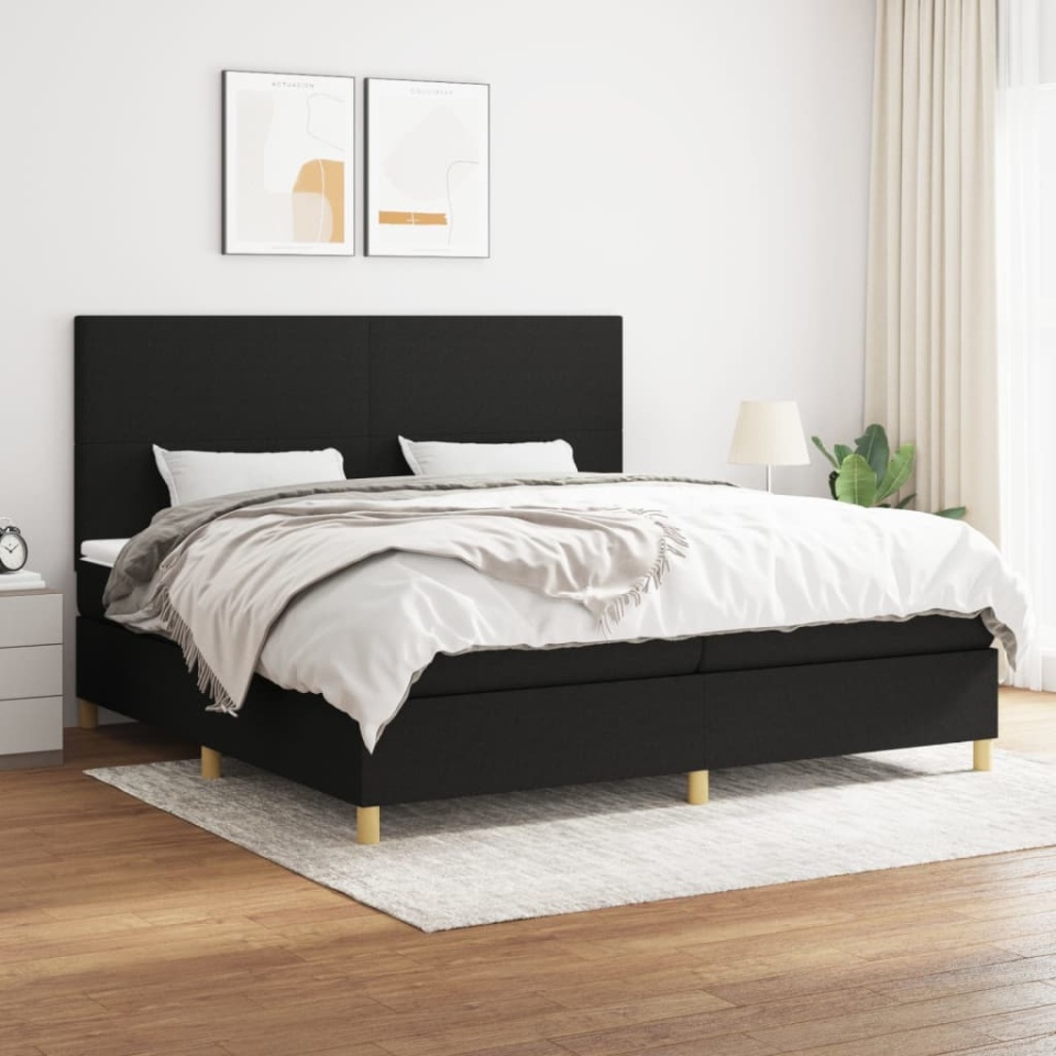 Pat box spring cu saltea, negru, 200x200 cm, textil