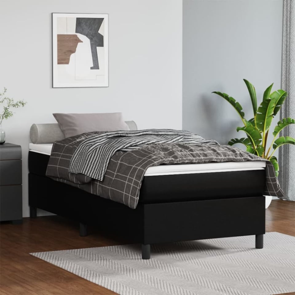 Pat box spring cu saltea, negru, 80x200 cm, piele ecologică