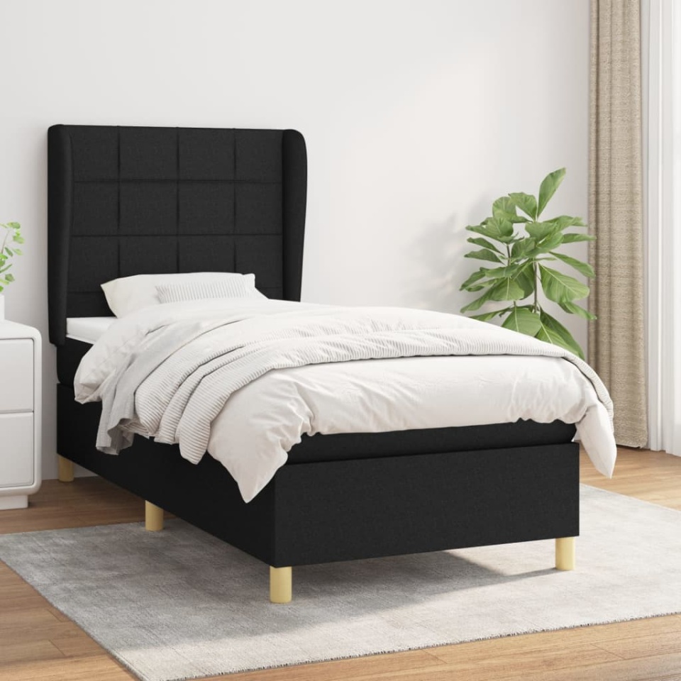 Pat box spring cu saltea, negru, 80x200 cm, textil