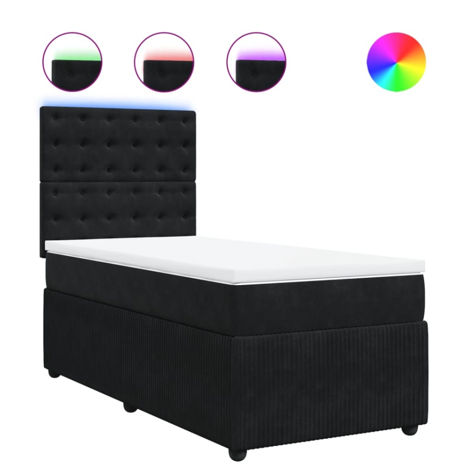 Pat box spring cu saltea, negru, 90x190 cm, catifea - 1 | YEO