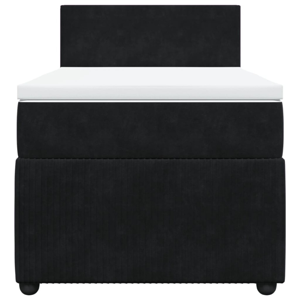 Pat box spring cu saltea, negru, 90x190 cm, catifea - 4 | YEO