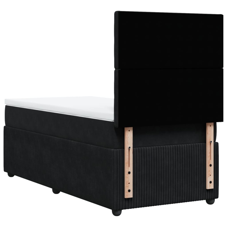 Pat box spring cu saltea, negru, 90x190 cm, catifea - 4 | YEO
