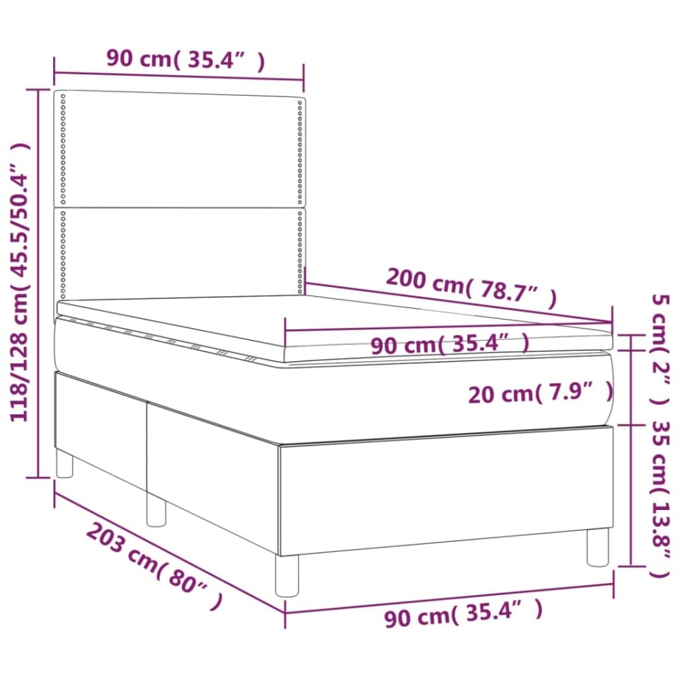 Pat box spring cu saltea, negru, 90x200 cm, textil - 4 | YEO