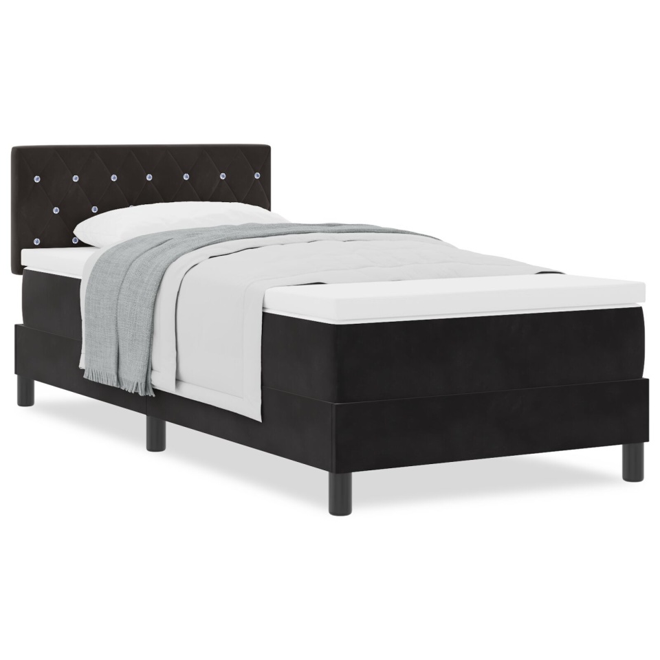 Pat box spring cu saltea, negru, single, catifea - 3 | YEO