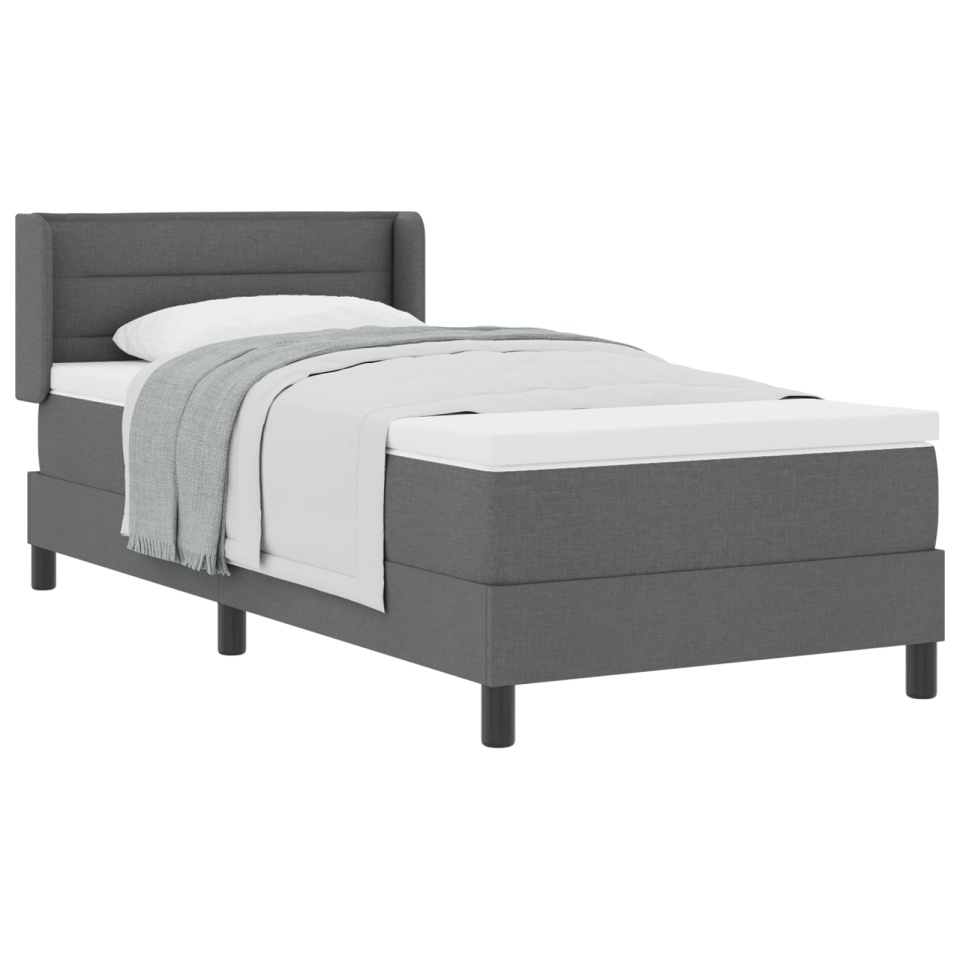 Pat cu arcuri cu saltea gri închis 90x200 cm din material textil, Tăblie de pat design linii gri închis 90 cm din material textil - 2 | YEO