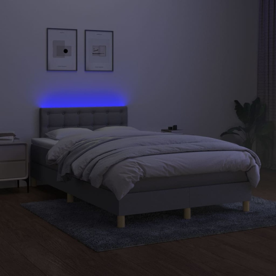 Pat cu arcuri, saltea și LED, gri deschis, 120x200 cm, textil - 3 | YEO