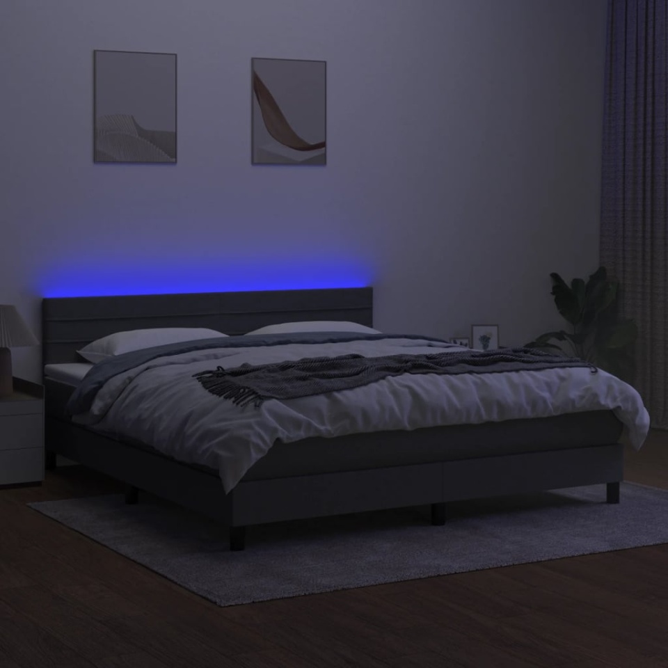 Pat cu arcuri, saltea și LED, gri închis, 180x200 cm, textil - 3 | YEO