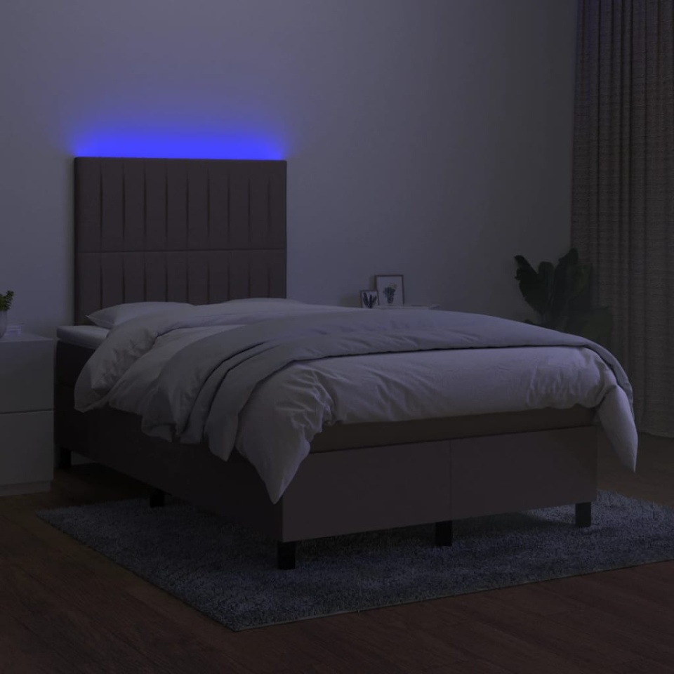 Pat cu arcuri, saltea și LED, gri taupe, 120x200 cm, textil - 3 | YEO