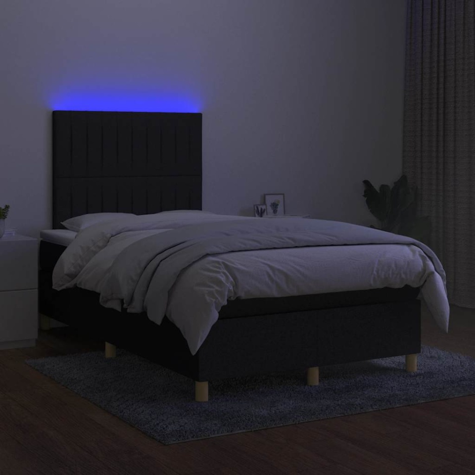 Pat cu arcuri, saltea și LED, negru, 120x190 cm, textil - 3 | YEO