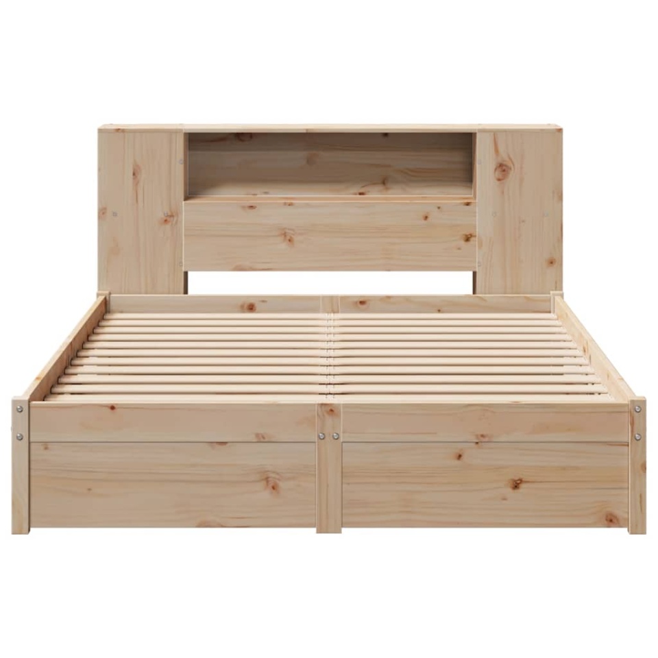 Pat cu bibliotecă fără saltea, 140x190 cm, lemn masiv de pin - 3 | YEO