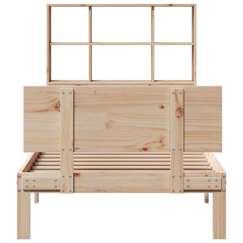 Pat cu bibliotecă fără saltea, 90x190 cm, lemn masiv de pin - 3 | YEO
