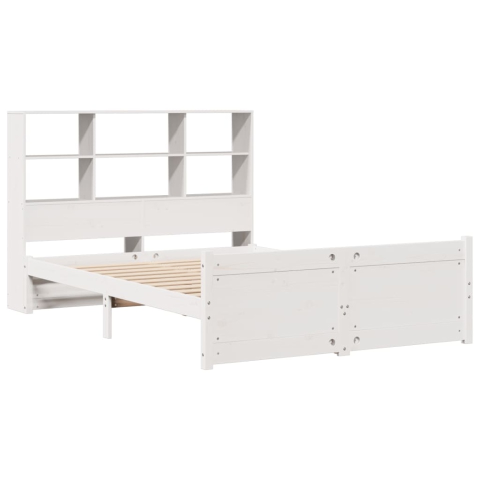Pat cu bibliotecă fără saltea, alb, 160x200 cm, lemn masiv pin - 2 | YEO