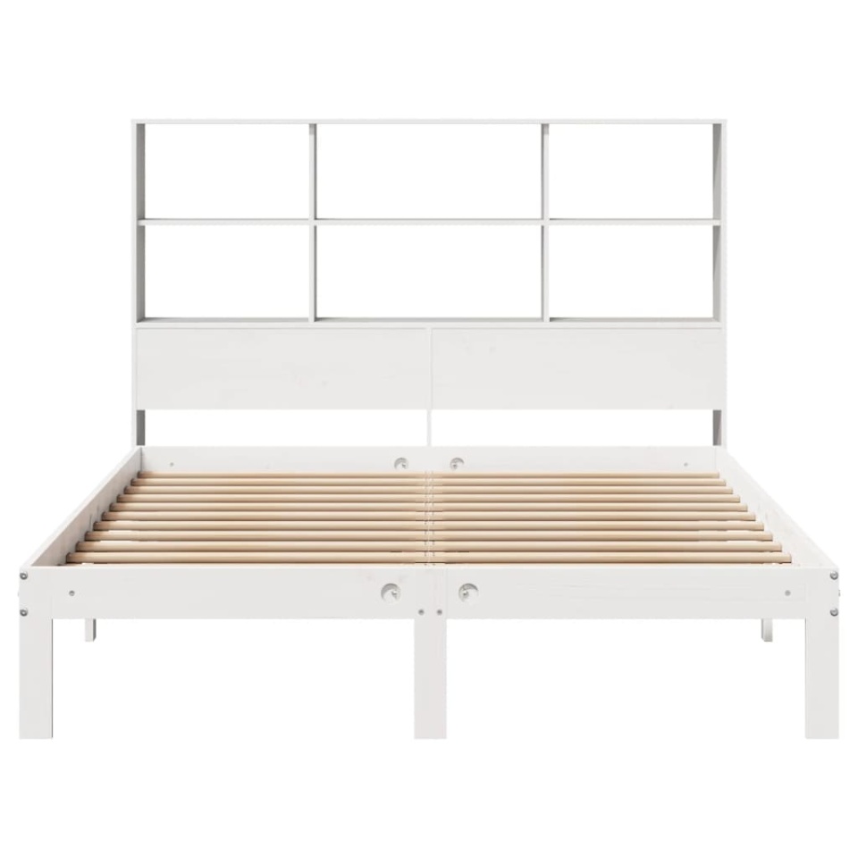 Pat cu bibliotecă fără saltea, alb, 160x200 cm, lemn masiv pin - 3 | YEO